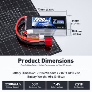 Zeee 2S 2200mAh Shorty Lipo baterai 7.4V 50C RC baterai dengan Deans konektor untuk 1/16 Slash RC mobil Bashing truk - Product Image 2