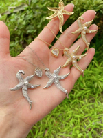 Summer New Style Pave Gems Pearl Beads Blue Starfish Design Pendant pour la fabrication de colliers Bijoux en laiton plaqué or pour femme homme
