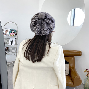 Venta caliente <span class=keywords><strong>Chinchilla</strong></span> Fur Hats Knitted Real Fur Beanie Hat Boinas de invierno para mujeres - Product Image 3