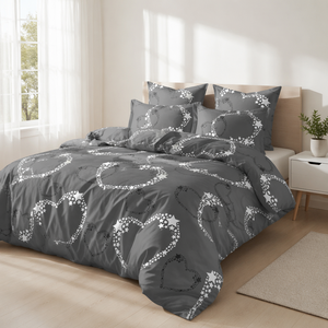 Parure de lit Cœur Étoilé Gris en Polyester pour Dropshipping UE – Linge de Lit Romantique – Stock Pologne - Product Image 3