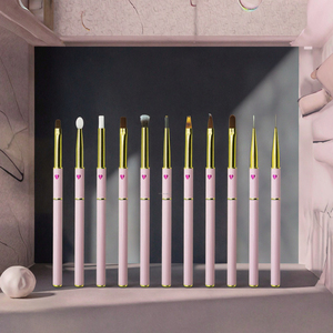 11pcs Pink Metal Handle Nail Art Brush <b>Set</b> Nylon UV Gel Painting Ombre Liner Tools - Product Image 3