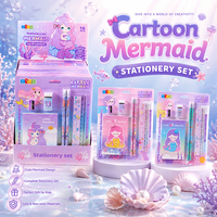 Ensemble de papeterie sirène de dessin animé, fournitures scolaires pour enfants, coffret cadeau, kit d'écriture complet, OEM ODM, vente en gros