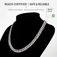 Colliers de haute qualité multi-tailles unisexes style hip-hop en laiton blanc avec boucle en diamant, strass et zircon