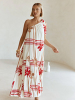 Robe longue plissée de luxe à imprimé plage, épaules dénudées, personnalisée, confortable, en soie, formelle, décontractée, pour femme
