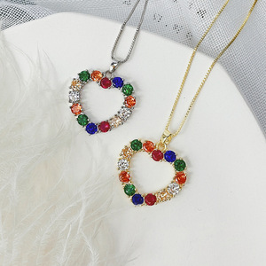 Hot16 Pulgadas Collar de Cadena de Oro Niñas Joyería Circón Colgante Collar para Mujeres Collar de Arco Iris - Product Image 5