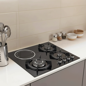 Cuisinière à gaz domestique multifonctionnelle en métal, intégrée, quatre brûleurs gaz et un électrique, économe en énergie, avec <span class=keywords><strong>plaque</strong></span> en verre trempé, compatible - Product Image 1