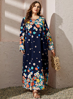 Été Élégant Artistique Style Ethnique Imprimé Antistatique Polyester Robe Nouveau Casual Manches Longues Col Loose Traditionnel Musulman