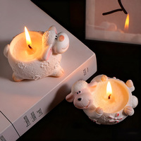 Moule en silicone DIY pour bougeoir en plâtre, pot de fleurs, figurine décorative en plâtre, motif mouton de dessin animé mignon