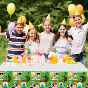 Minecraft Theme <b>Tablecloths</b> <b>Rectangle</b> Digital Printing Disposable PE Birthday Party Decorations Venue Setup Props - Product Image 5