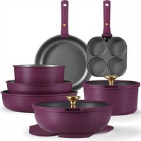 Ensemble d'ustensiles de cuisson antiadhésifs en alliage d'aluminium avec poignée détachable, design minimaliste moderne, comprenant une poêle et une casserole à lait