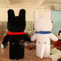 Costume de mascotte de chien gonflable surdimensionné en peluche noir et blanc pour adultes unisexe, toutes occasions, spectacles interactifs