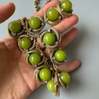 Ensemble de bijoux élégants pour femmes, couleur verte vintage incrustée, collier et boucles d'oreilles
