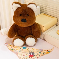 Boneka Hewan Bulu Halus Beruang Anjing Kelinci dengan Bandana, Boneka Hewan Lucu Kartun untuk Hadiah Ulang Tahun Anak