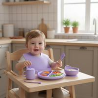 Ensemble de vaisselle pour bébé personnalisé avec logo, sans BPA, comprenant un bavoir à ventouse, un bol, une assiette et un ensemble d'alimentation en silicone pour bébé