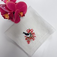 100% serviettes en lin français brodées personnalisées oiseau serviettes en lin blanc serviettes en lin lavables pour mariage