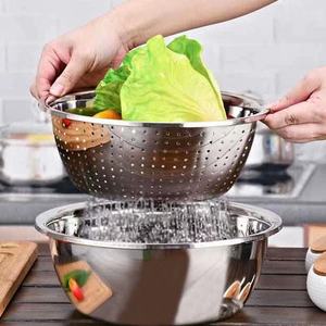Stainless Steel Bowl Set 5 Piece Multifunction Kitchen Mixing Dough Kneading Vegetable Washing Draining <b>Colander</b> <b>Strainer</b> - Product Image 2