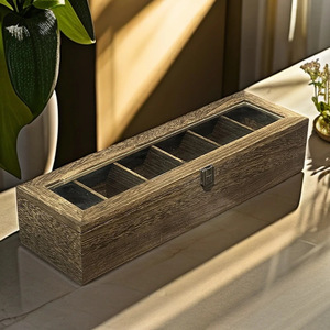 <b>Wooden</b> Desktop Storage <b>Box</b> With Flip Top Divider And <b>Lock</b> For Jewelry Tea Coffee Bag Organization Rectangle Shape - Product Image 2