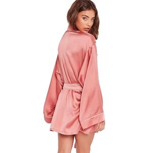 Chal/bata kimono collar barato logotipo bordado de color sólido de satén traje de dama de honor - Product Image 2