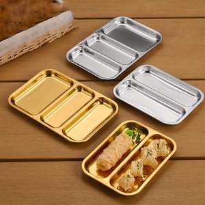Rectangle 2/3 Compartments <b>Dinner</b> Plate Stainless Steel Barbecue Divided Plate Western Food <b>Tray</b> French Fries Plate - Product Image 4