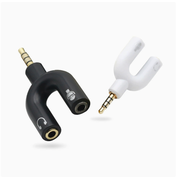 U-shaped Microphone and Headphone Speaker Input Audio Adapter Plug, Separate Microphone Output for External Mobile Phone.