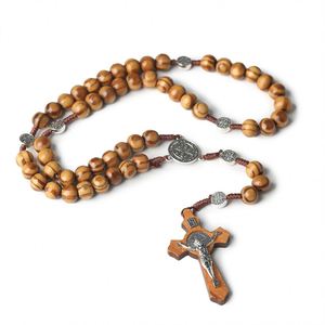 [En Stock] Rosario Católico Vintage de Madera con Cruz, 3 Colores, 10mm, Colgante Religioso Hecho a Mano, Regalos de Jesús para Pascua, Venta al por Mayor - Product Image 1