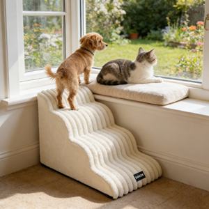 บันไดสัตว์เลี้ยงแบบมีโฟมบุผ้าหนังกลับ ถอดซักได้ กันลื่น ดีไซน์เรียบง่าย สำหรับสุนัขขนาดเล็กถึงกลาง บันไดช่วยปีน - Product Image 1