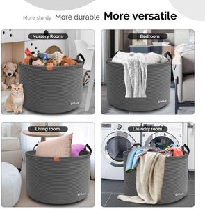 <span class=keywords><strong>Panier</strong></span> à linge extra large 22" x 22" x 14" en corde <span class=keywords><strong>de</strong></span> coton tressée avec poignées pour couvertures et jouets, idéal pour le salon - Product Image 5
