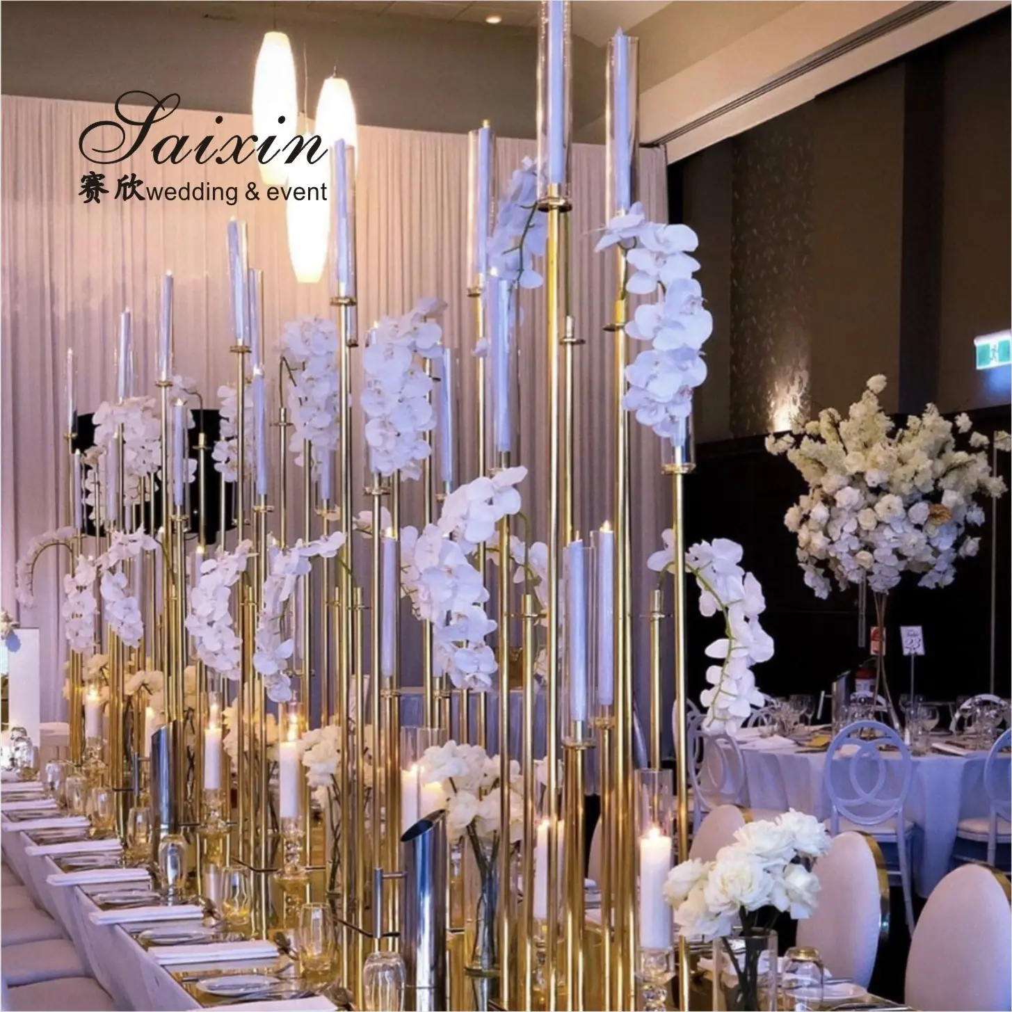 Hot sell tall gold candle holder centerpieces for wedding decoration