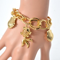 Nouvel Arrivage – Bracelet à Breloques Classique en Laiton Plaqué Or 18 carats avec Motifs Géométriques Poisson Rouge et Coquillage pour Femme – Vente en Gros