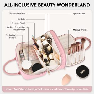 กระเป๋าเครื่องสำอางแบบมีซิปสำหรับผู้หญิงกระเป๋าเครื่องสำอางแบบเปิดแบนที่เก็บแปรงแบบพกพา - Product Image 2