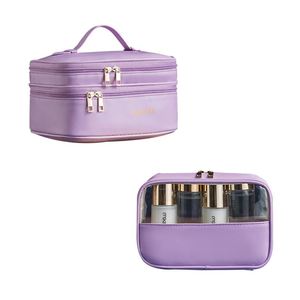 Bolsa de Maquillaje de Viaje Transparente de PVC y Cuero PU Impermeable, con Cierre, para Cosméticos y Artículos de Belleza - Product Image 1