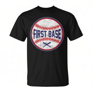 First Base Baseball T-Shirt pour homme en coton noir à col rond et manches courtes, vêtements de sport - Product Image 2