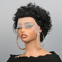 Perruque en cheveux humains vierges brésiliens Remy, bouclés courts 13x1, style French Curl, fabriquée à la machine pour dentelle, densité 150%, 6 pouces, noire