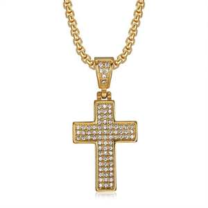 Hip Hop Iced Out CZ Cruz Religiosa Cristiana Impermeable Pvd Colgante Grueso Acero Inoxidable Joyería de Moda Collares Hombres Hombre - Product Image 1