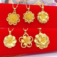 Kalung Liontin Pernikahan/Tunangan Desain Bunga Kuningan Lapis Emas 24K Vintage Wanita Grosir Dubai Unisex