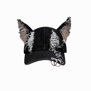 Casquette de baseball d'été transfrontalière unisexe à 6 panneaux, style Hip-Hop, avec oreilles de chien <span class=keywords><strong>Dubin</strong></span> en PVC, effet déchiré - Product Image 1