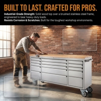 Armoire à outils en acier et bois de 72 pouces Établis en acier inoxydable pour stockage Atelier Entrepôt Utilisation OEM & OBM Personnalisable