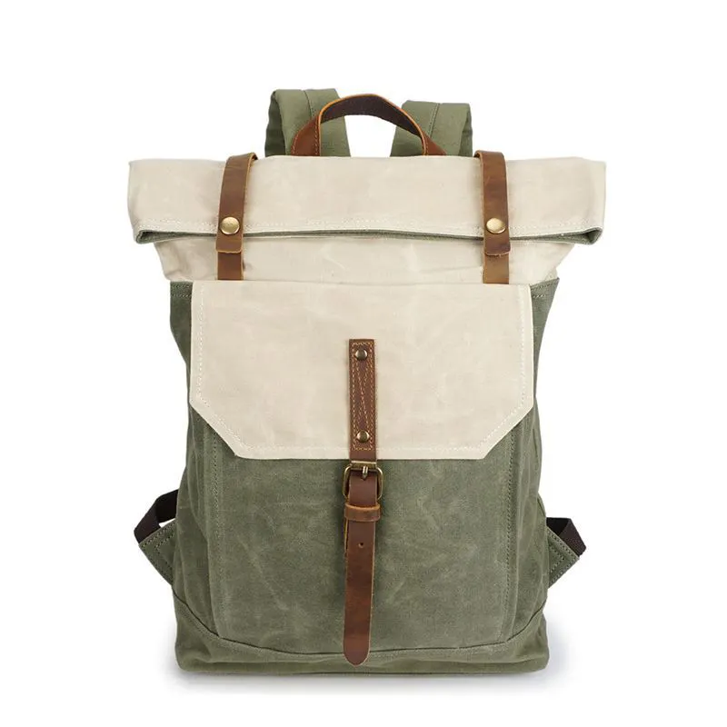 New oem custom Outdoor waterproof laptop backpacks Travel Leather Waxed Canvas Rucksack bags for men backpack