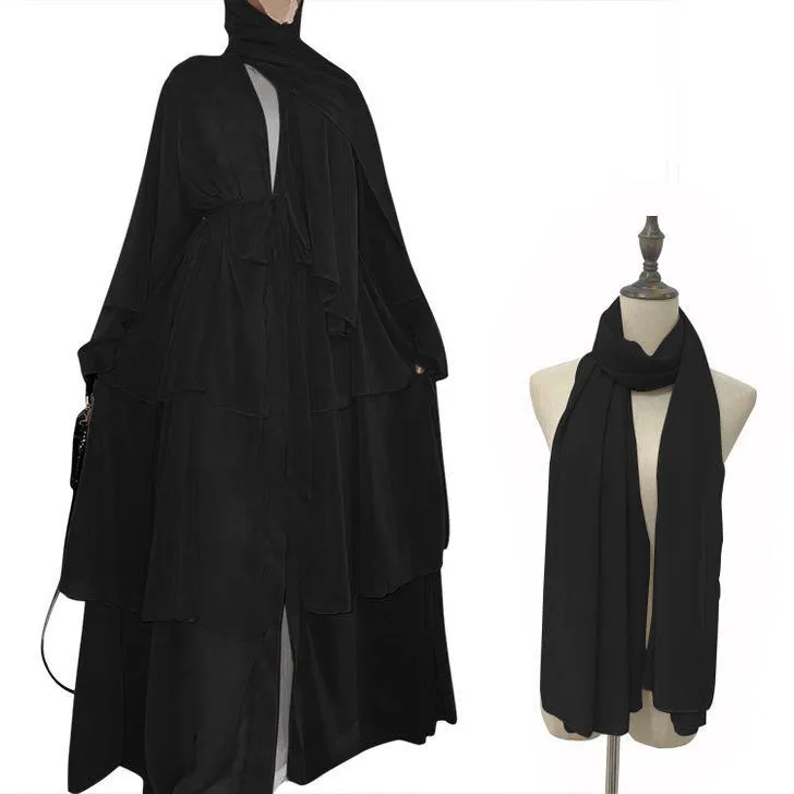 Dài ba lớp ngọc trai voan flowy Ruffle Thổ Nhĩ Kỳ áo choàng abaya phụ nữ hồi giáo ăn mặc Dubai abaya