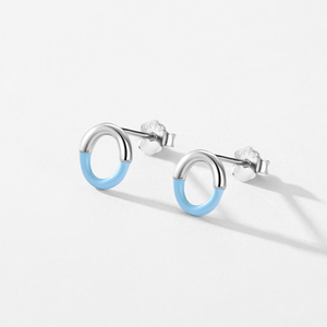 Boucles d'oreilles clous géométriques en émail plaqué rhodium en argent sterling 925, anti-ternissement, pour femmes, style simple et tendance - Product Image 4