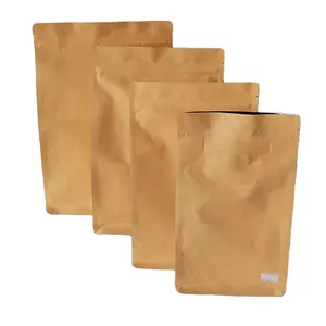 Free Sample Brown Kraft Paper Food Packaging Eight Side Sealing Zipper Bag with Aluminum Foil Liner