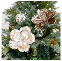 Grandes fleurs de Noël artificielles en PVC de luxe Lingkai, 17 cm, magnolia scintillant, classiques, pour accessoires d'arbre de Noël