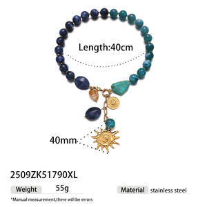 Collar de Acero Inoxidable con Colgante de Acrílico Azul y Cuentas para Mujer, Cadena con Dije de Lapislázuli - Product Image 5