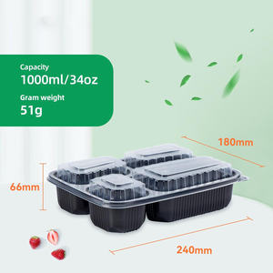 Boîtes à bento personnalisées à 6 compartiments, noires, pour emporter, jetables, en plastique, boîte à lunch bento - Product Image 2