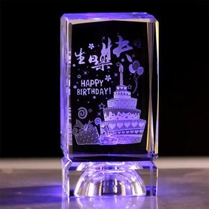 Cubo de Cristal Grabado con Láser 3D, Base de Luz LED, Pisapapeles de Cristal para Decoración del Hogar o Regalo Empresarial con Temática de Hadas - Product Image 1