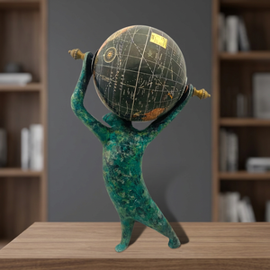 Whimsical Metallic <b>Squirrel</b> Carrying Globe Table Accent Art Deco Rotating Eco Friendly Decorative Showpiece - Product Image 3