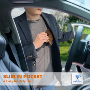 Boshiho Customized Slim Leather Card <b>Holder</b> Minimalist Bifold Design RFID Blocking Front Pocket <b>ID</b> Window Slot for Credit Cards - Product Image 4