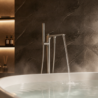 Robinet de baignoire en laiton apparent, cartouche céramique unique, finition chrome poli, effet pluie, 2 fonctions, mitigeur de bain sur pied pour villa