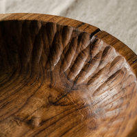 Bol en bois rustique sculpté à la main - Bol de service décoratif en paulownia pour la décoration intérieure bohème