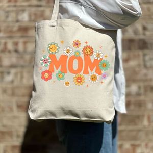 Keymay Custom Printed Cotton Canvas Tote Bag Cute Floral Mom Flower Design for Mother's Day Casual Daily Shopping US Made - Product Image 3